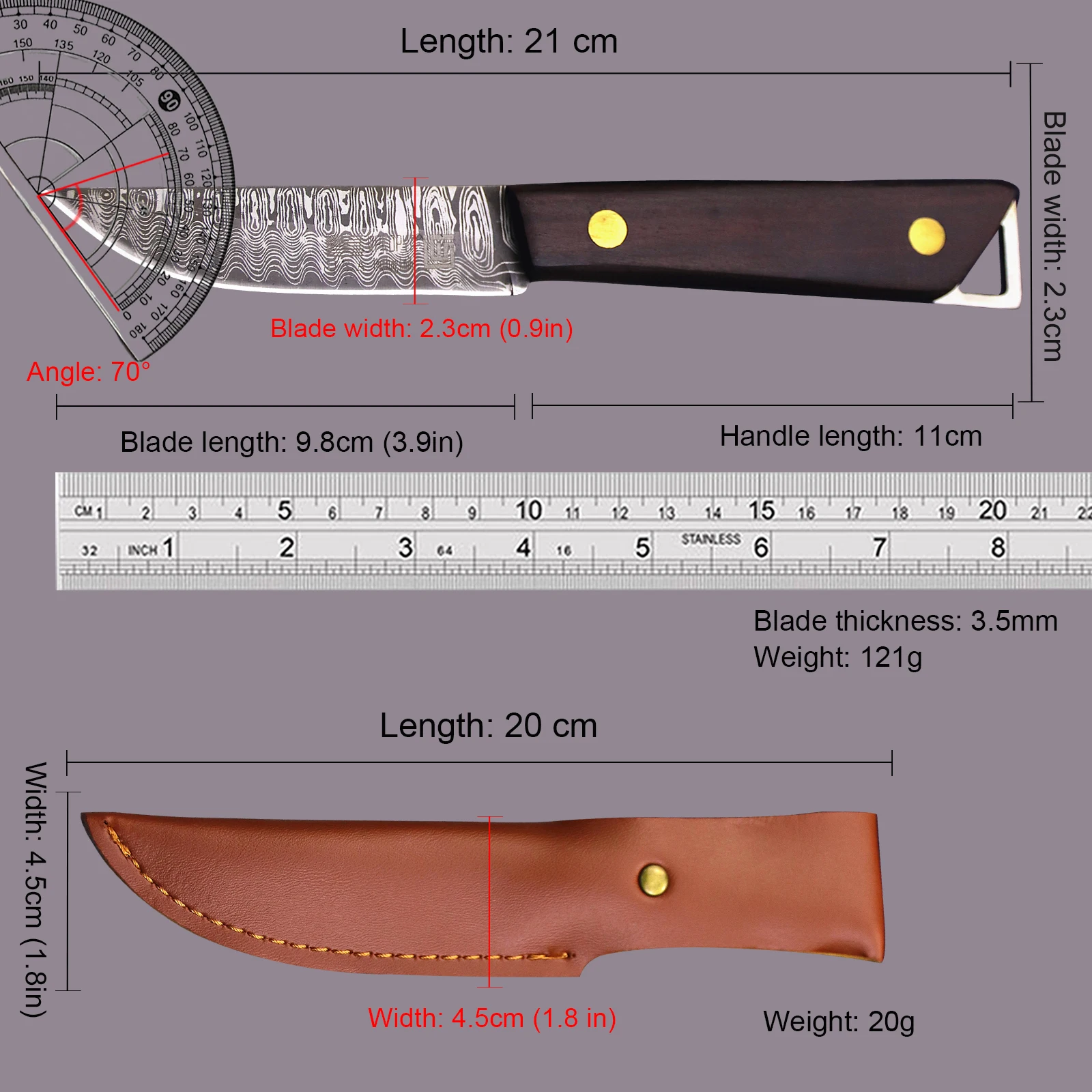 WPKOPYA USA 420C steel (Damascus pattern) Outdoor knife + sheath, camping knife, hunting knife, EDC knife view 5