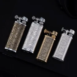 Vintage Engraved Pattern Flint Lighter, Open Flame, Metal, Raised Arm, Grinding Wheel Ignition, Men's Gadgets