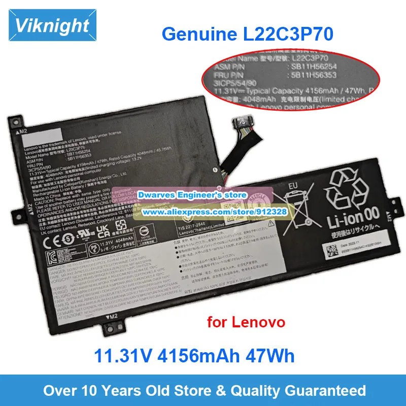 

Оригинальный аккумулятор L22C3P70 11,31 В 4156 мАч 47 Втч для аккумулятора ноутбука Lenovo