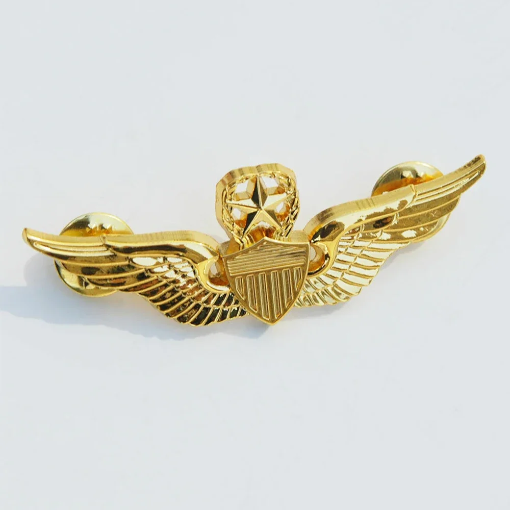 US ARMY WINGS MILITARY COMMAND PILOT AVIATOR METAL WINGS BADGE PIN BROOCH GOLD