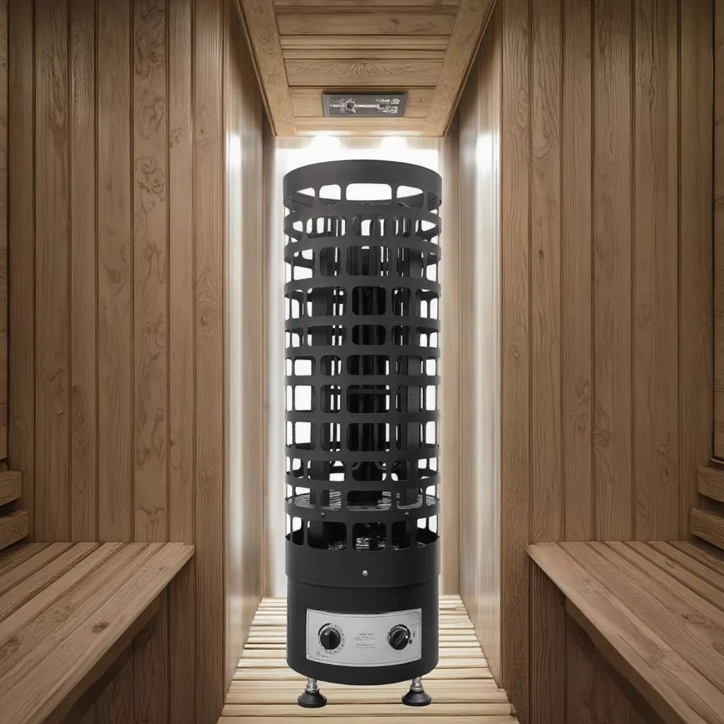 6KW Floor-Standing Sauna Heater, Black Stainless Steel Dry Sauna Stove with Control Knobs