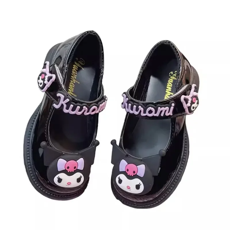 Kuromi Ins Fashion Kawaii Sanrio Princess Leather Shoes Spring Autumn Cute Cartoon Soft Soles Board Shoes Gifts for Girls