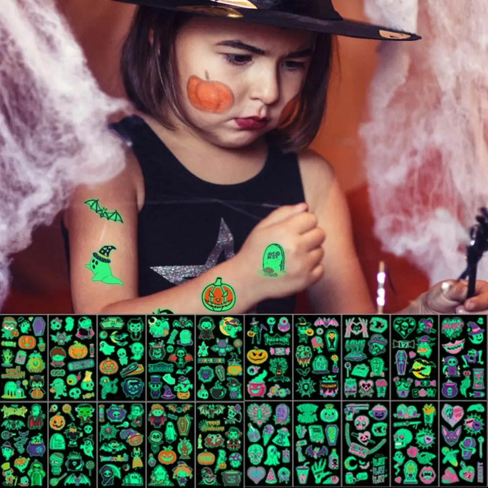 

10Pcs/Set Cartoon Luminous Night Tattoo Stickers Waterproof Glow in The Dark Children Halloween Tattoo Cute DIY