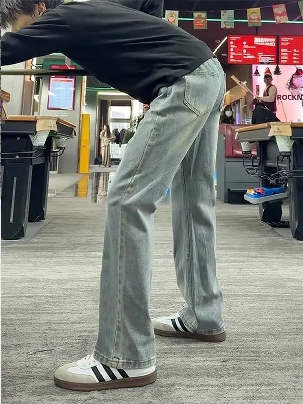 

Cleanfit Blue Men's Denim Jeans Autumn Winter Thiened Fce Straight Leg Slim Fit Bootcut Pants Wear Resistant Straight Tube