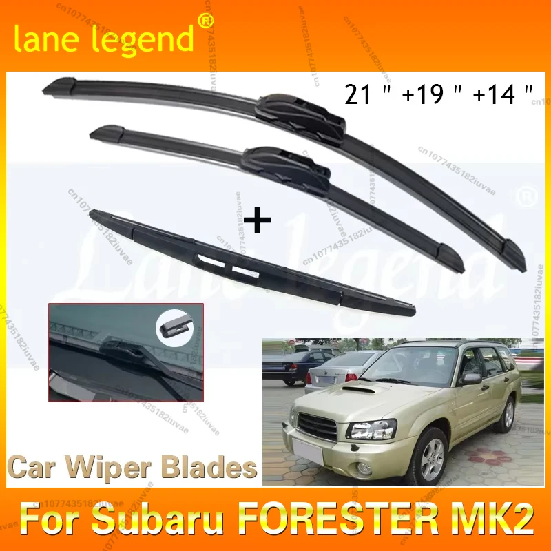 

For Subaru FORESTER MK2 2002 2003 2004 Front Rear Wiper Blades Brushes Cutter Windshield Windscreen Accessories J Hook 21"19"14"