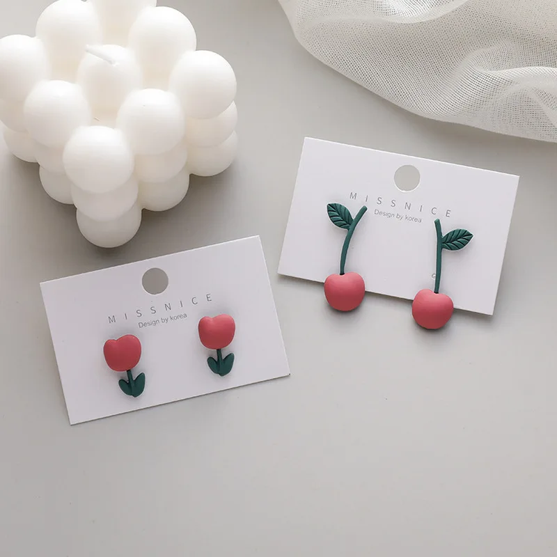 

Vintage Charm Polymer Clay Flower Cherry Earrings for Women Girls Korean Japan Cute Fruit Drop Dangle Earrings Bijoux Femme 2024