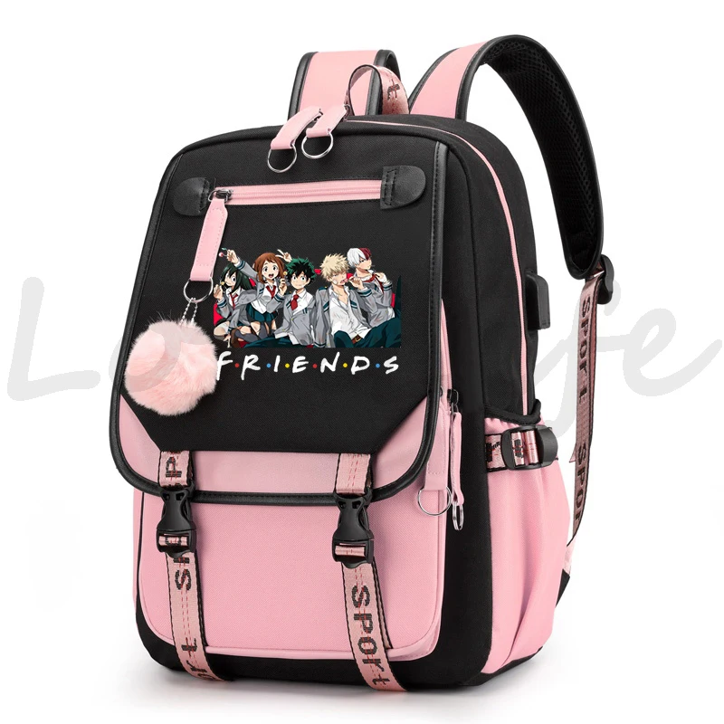 

My Hero Academia Friends Print Backpack Usb Schoolbag Female Travel Back Pack Anime Boku No Hero Academia School Bag for Teenage