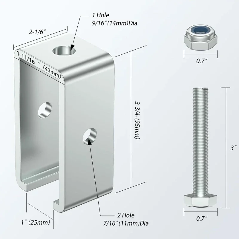 Channel Trolley Track Hanger Bracket for Strut Channel 95x55x43mm Intermediate Support Connector Extend Bracket Stainless Steel