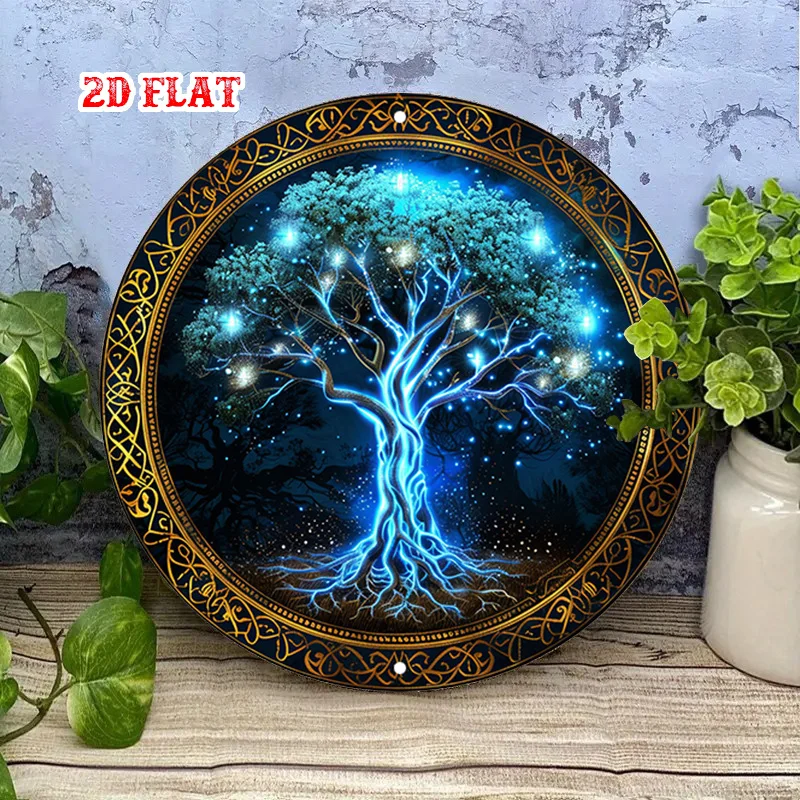 2D Flat, 1pc Mystical Celtic  - Glowing Celtic Symbol Plaque, Self-Lit Night Glow Metal for Home, Office, Cafe, Garage