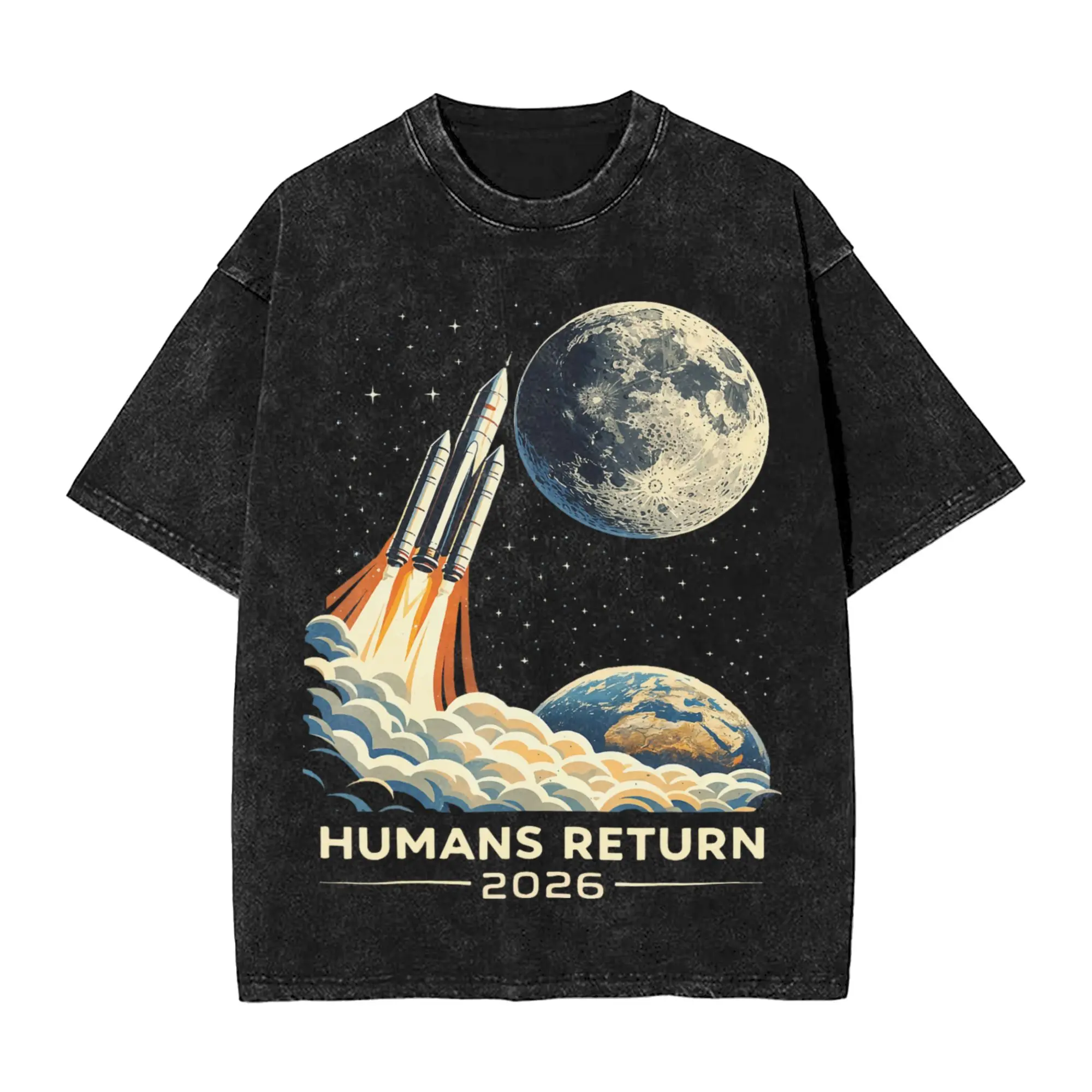 Artemis II Moon Mission  Humans Return Retro Space Rocke T-Shirt Summer  Y2K Basic T Shirts Cotton Leisure Tshirt For Men Tops