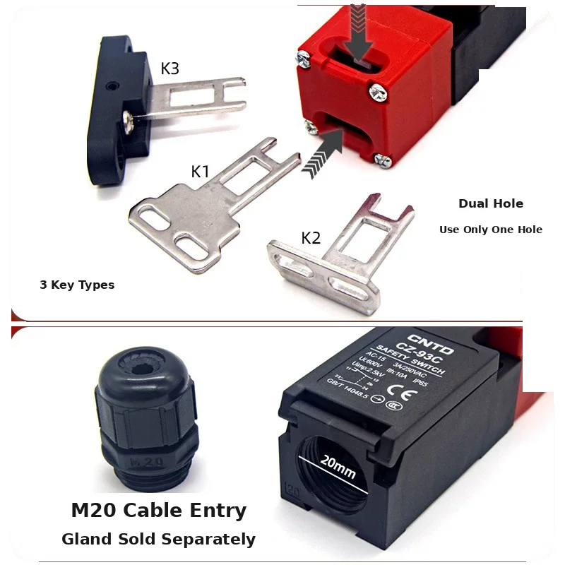 CNTD CZ‑93 Safety Door Interlock Limit Switch With K1 K2 K3 Key Optional IP65 Waterproof Safety Gate Interlock Switch for CNC La