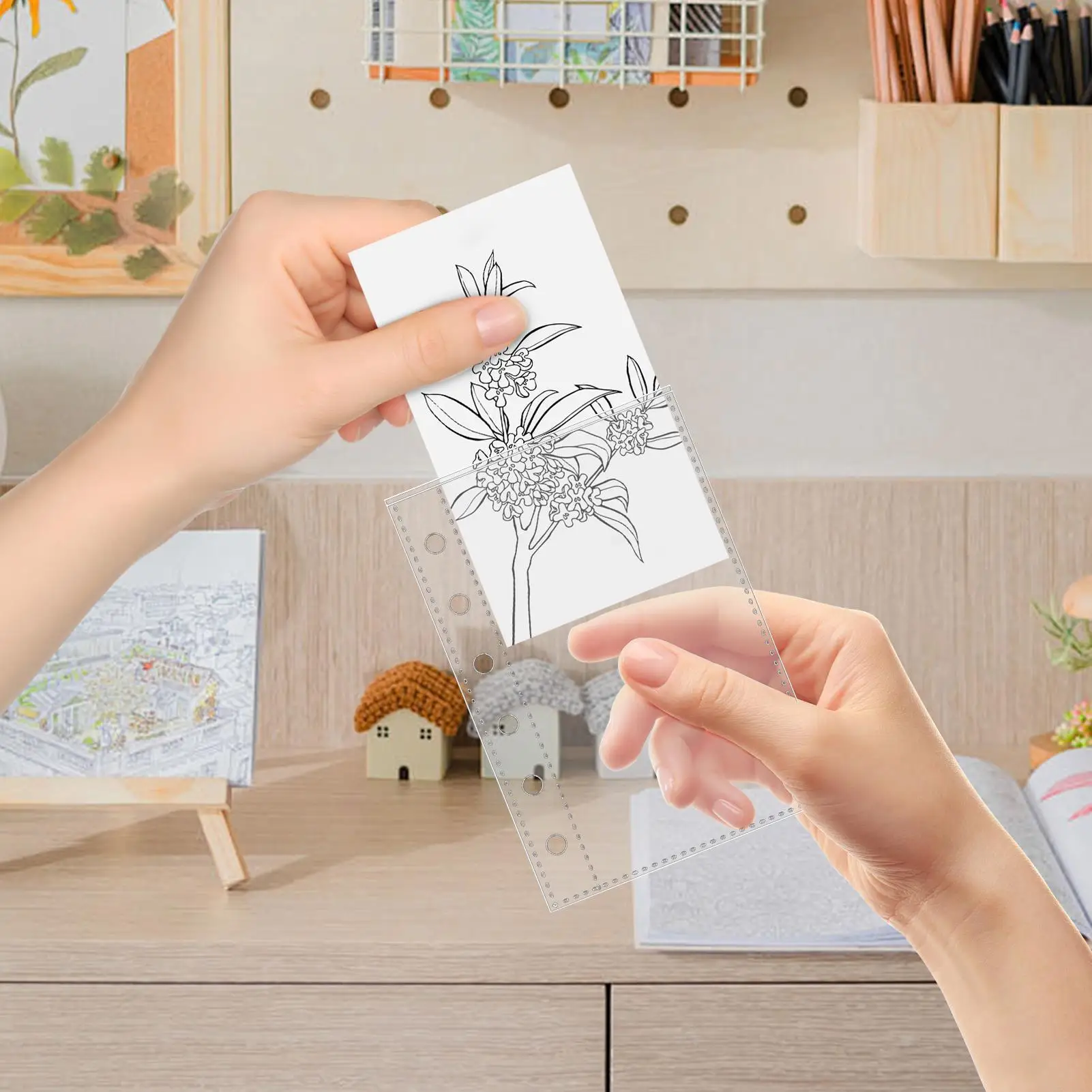 10pcs Mini A7 6-Ring Binder Pocket Clear Binder Pouches Zipperless Cash Budget Binder Envelopes Top Open Sleeves Page Protectors