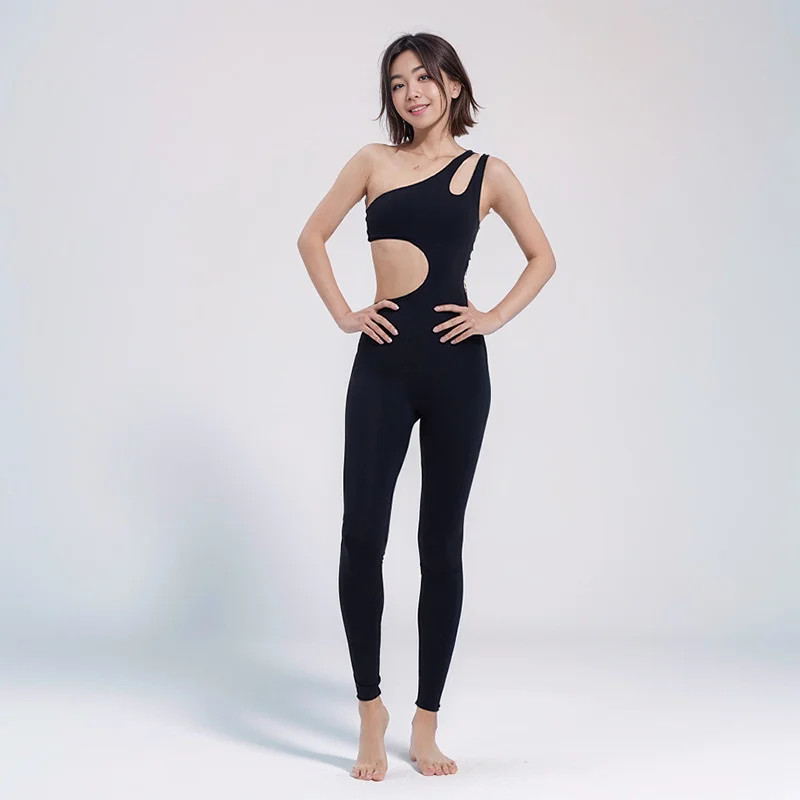 Hollow Irregular Tight Jumpsuit Woman Slim Sleeveless Backless Sport Jumpsuits Women Workout Dance Fitness Yoga Clothes
