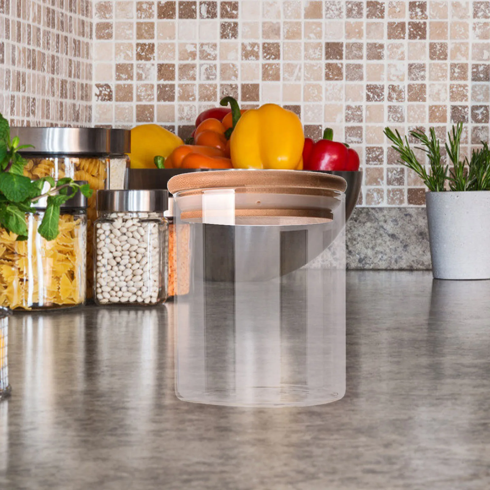 

175Ml Clear Sealed Canister For Tea Coffee Sugar Salt Food Container Bamboo Lid Airtight Moisture Resistant Household Kitchen