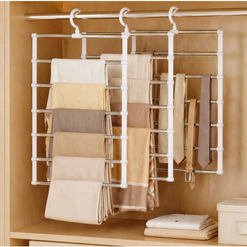Multi Layer Ladder Pant Rack Non Slip Traceless Hanger Wardrobe Storage Tool Foldable Clip for Household Use