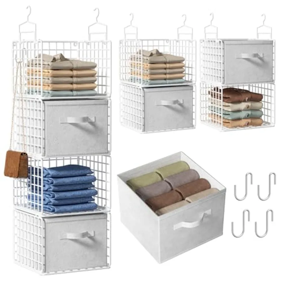

Hanging Closet Organizer with Drawers, Metal Closet Organizers and Storage Hanging Hooks S-Hooks for Wardrobe Laundry Room, Wir