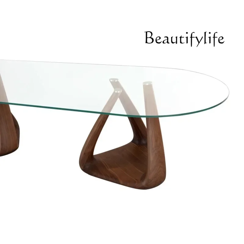 M Modern Light Luxury Designer Black Walnut Large Villa Minimalist Dining Table, Workbench Dining Table