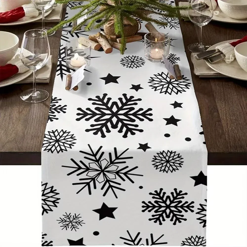 Frohe Weihnachten Tischläufer Schneeflocke Party Restaurant Küche Esstisch Ornament Zubehör Dekor