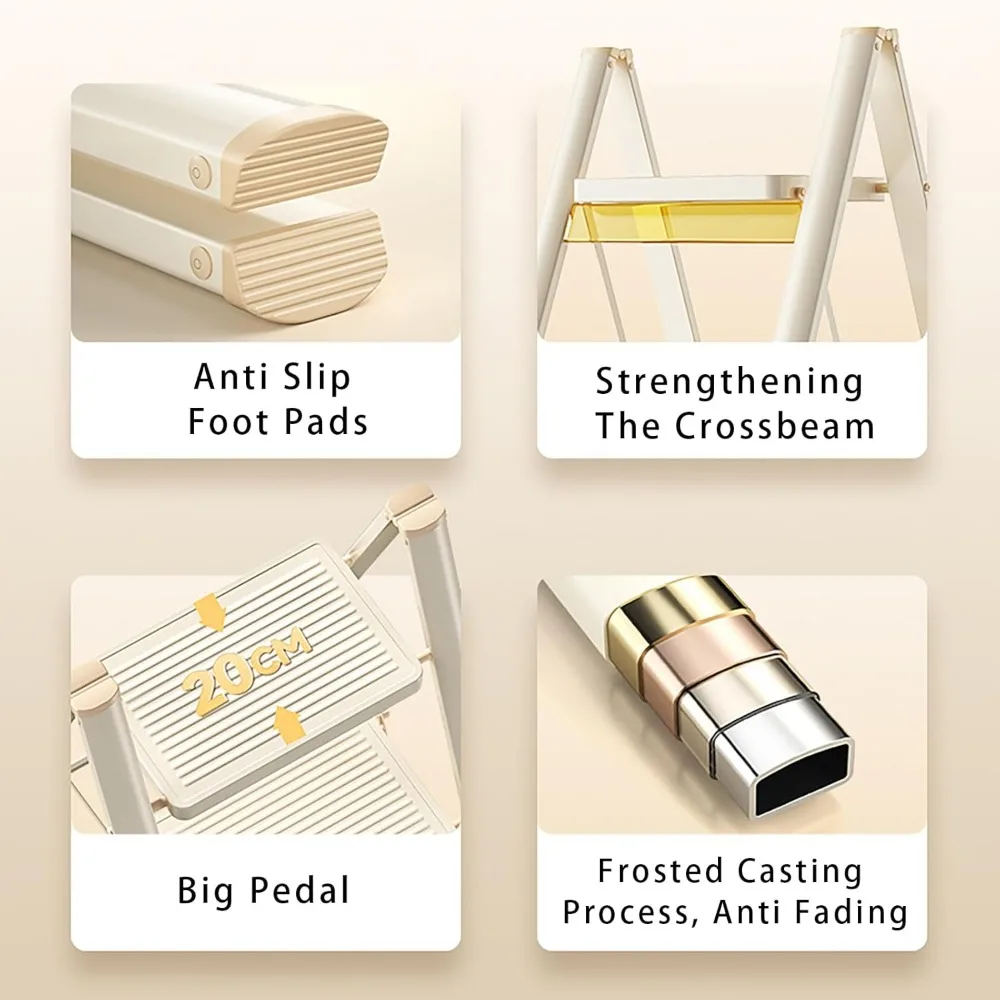 مقعد قابل للطي من الفولاذ الكربوني خفيف الوزن للبالغين - سلم من 3 طبقات بدواسة عريضة 20 سم، يدعم 330 رطل، متين ومحمول