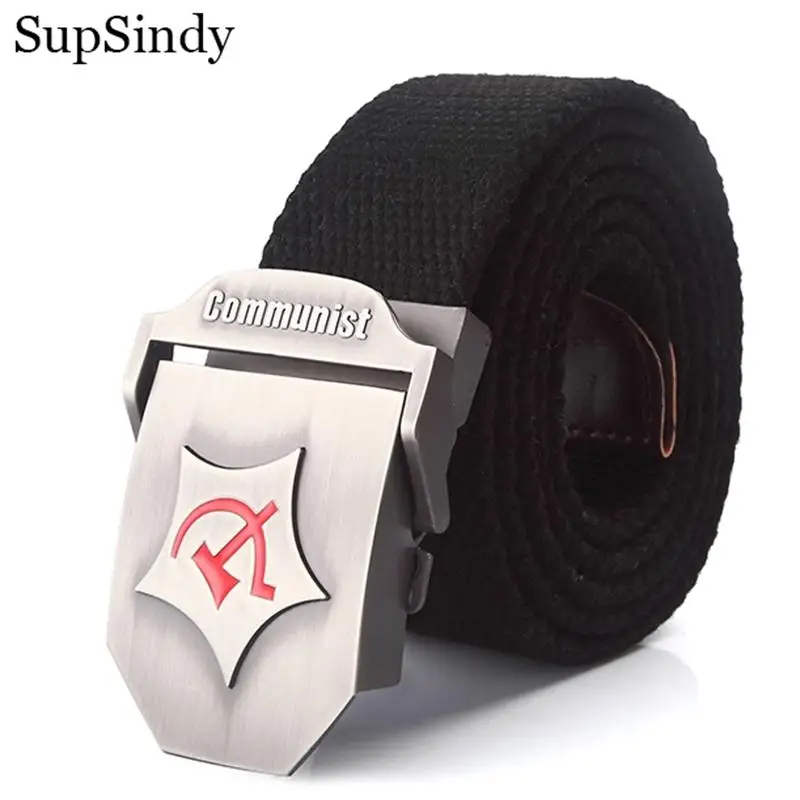 SupSindy Men Canvas Belt Luxury Communist Metal Buckle Army Military Tactical Belts for Men Jeans Waistband Soldier Male Strap