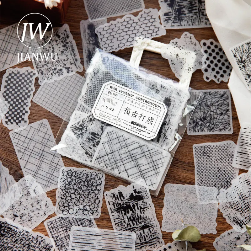 JIANWU-serie de registros nostálgicos, Material de etiqueta Vintage, pegatinas de papel tornasol translúcido, papelería creativa de decoración DIY,