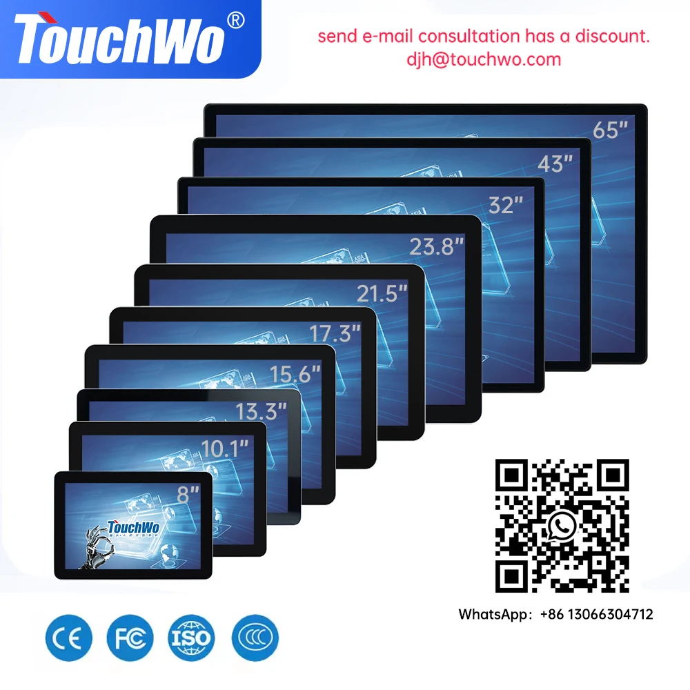 TouchWo 8 bis 65 Zoll Wandmontierter Touchscreen-Monitor USB HDMI VGA für Laptop Touchscreen-Monitor für Gewerbe und Industrie
