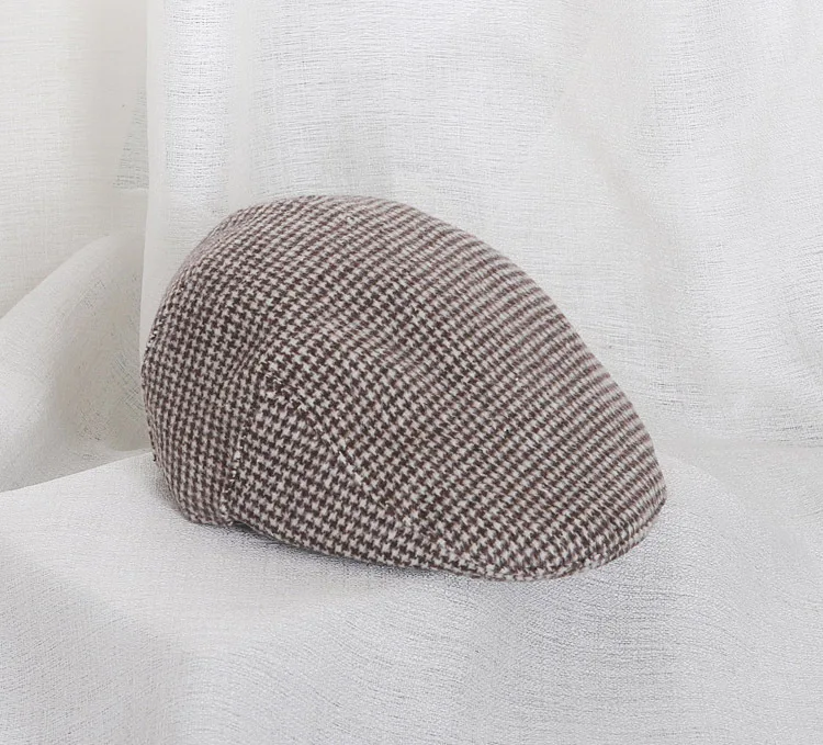 Herbst-Winter Eltern-Kind Hahnentritt-Wollmütze Retro Schirmmütze Warme Baskenmütze für Kinder Erwachsene Jungen Mädchen Alltagskleidung – Detail 16