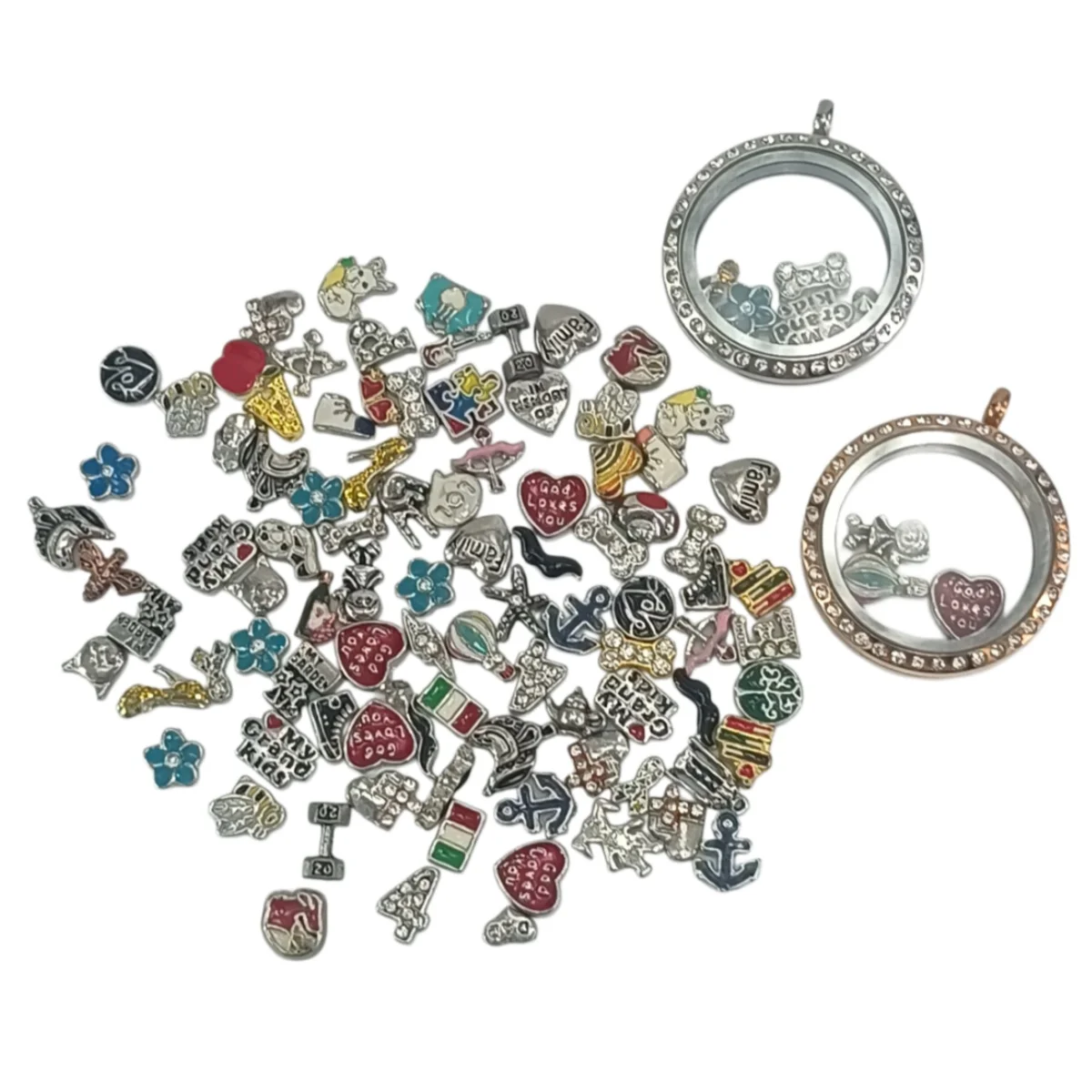 10/100 mixed packaging random enamel floating pendant suitable for glass memory lock metal pendant accessories