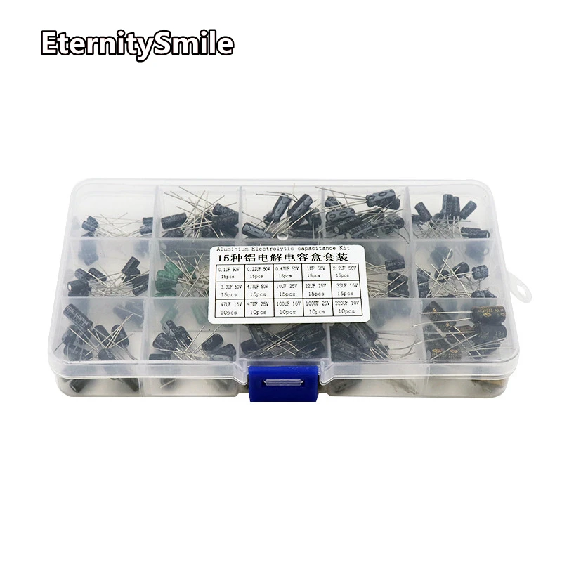 200Pcs/lot 0.1UF-220UF 15Values Aluminum Electrolytic Capacitors 10-50V Mix Electrolytic Capacitor Assorted Kit And Storage Box