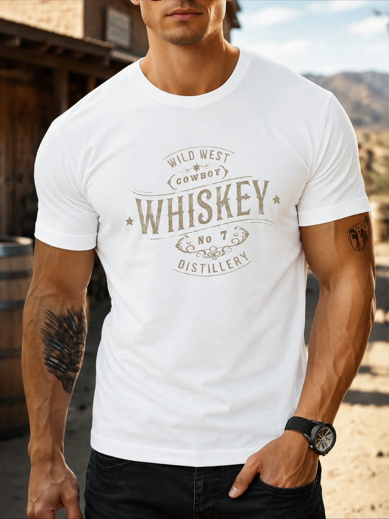 100% Pure Cotton Summer Men's Short Sleeved T-Shirt, a Must-Have for Wild Denim Adventure and Trendy Exploration, as a Gift