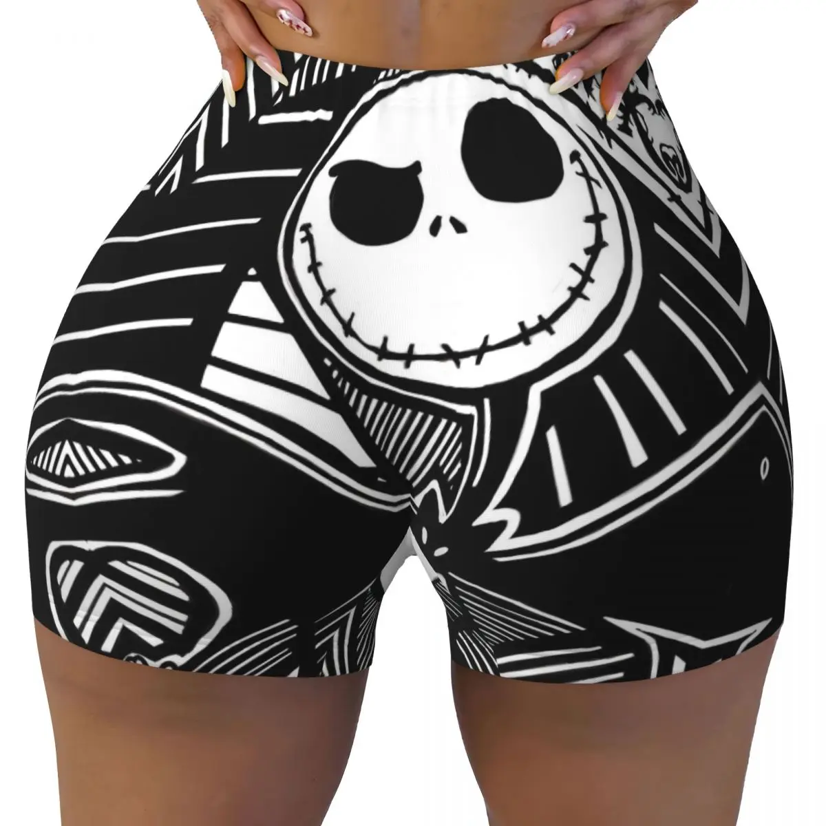 Custom Nightmare Before Christmas Workout Shorts for Women Skellington Halloween Skull Gym Volleyball Running Yoga Shorts