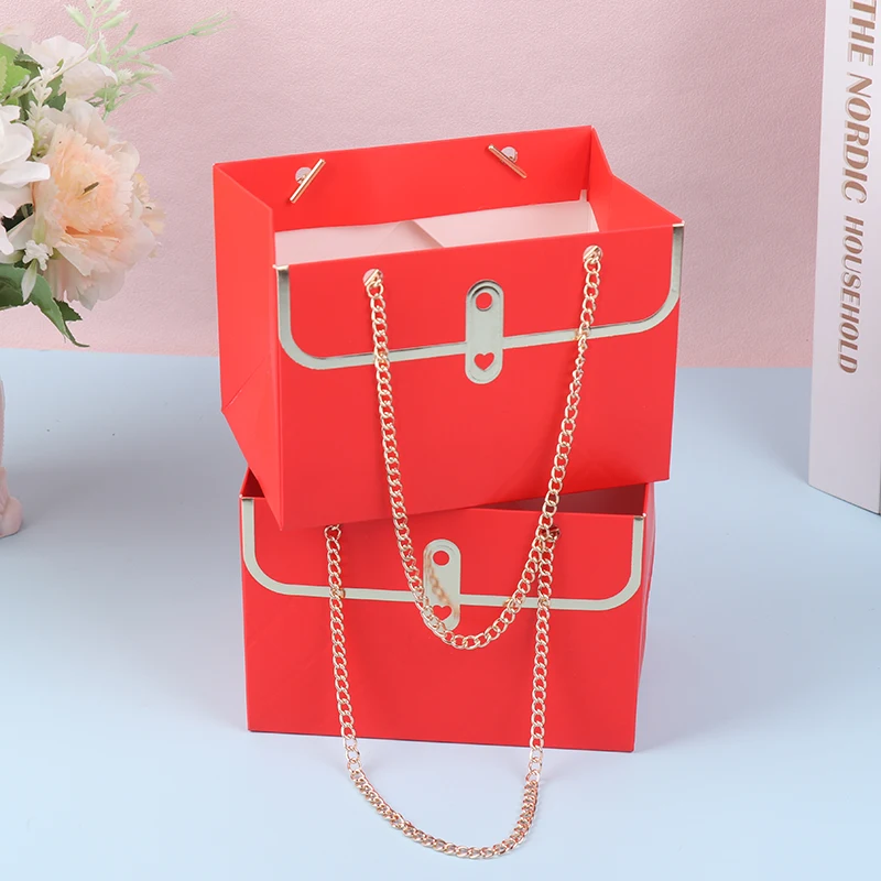 Portable Flower Box Foldable Paper Hand Gift Bag Kraft Handbag Wedding Party Gift Box Packaging For Candy Cake Birthday