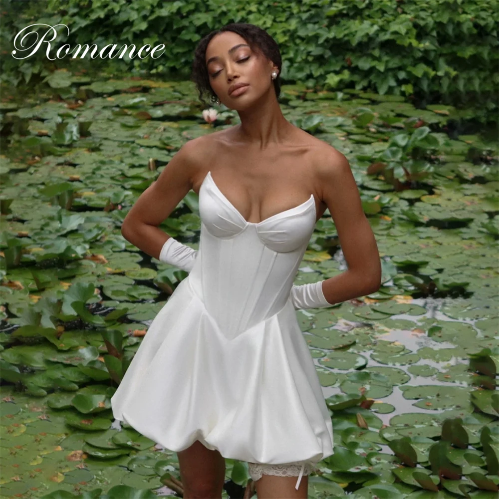 

Simple Pleat V-Neck Short A-Line Wedding Dress Women 2026 Backless Sleeveless Satin Bridal Gown Vestidos De Novia Customized