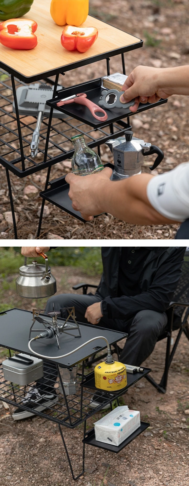 T-2302BK Camping-Tisch-Erweiterungsplatte Edelstahl Outdoor-Netztisch Zusatzplatte Mehrschichtige Aufbewahrung Schnellmontage-Platte – Detail 9