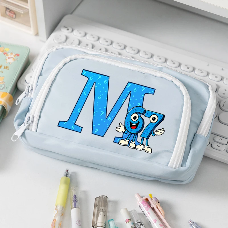 Steal A Brainrot Canvas Large Capacity Pencil Case 67 Six Seven Cartoon Letter Printed Pen Bag Students Stationery Storage Pouch