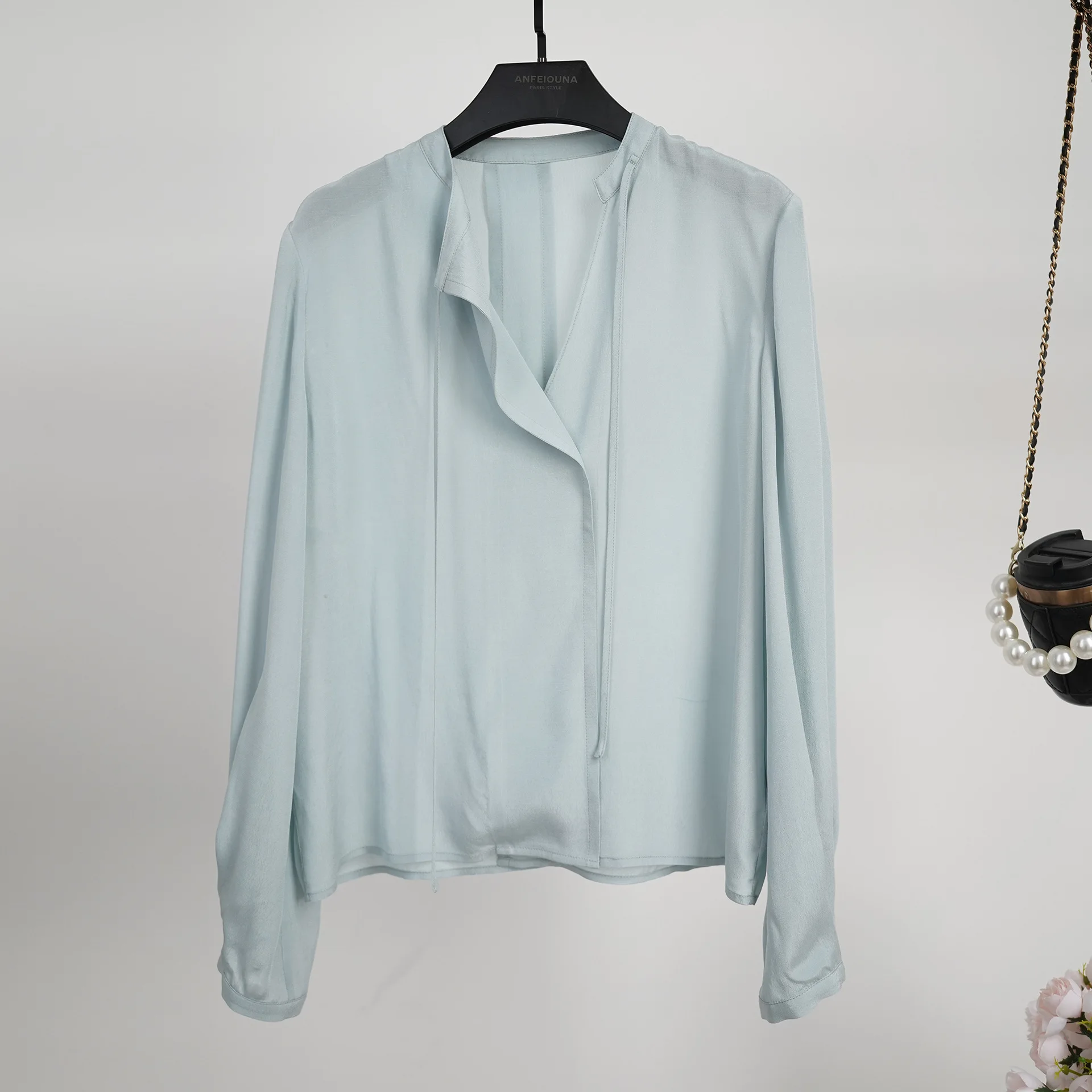 Relaxed Comfortable Women's Blouse 2024 New Top Light Blue Thin Loose Asymmetrical Women Long Sleeve Shirt Blusa Feminina