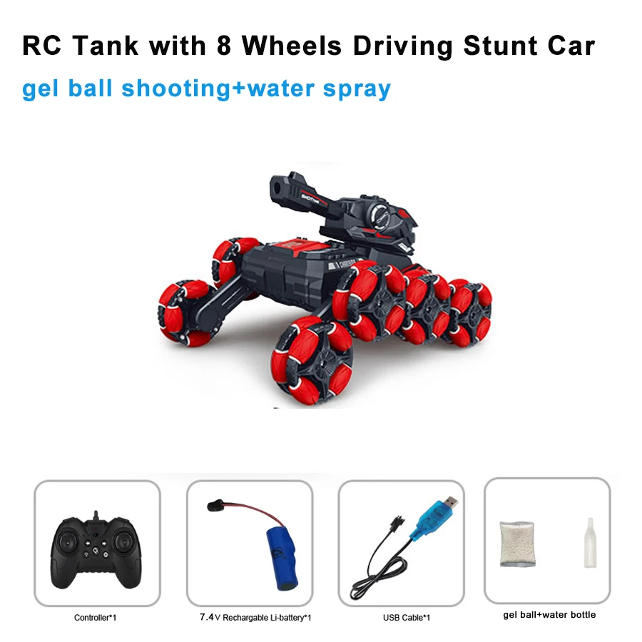 2.4G long range radio control 8WD off-road stunt tank with USB cable charger rechargeable Li-battery 6-14 kids teenage adult rc