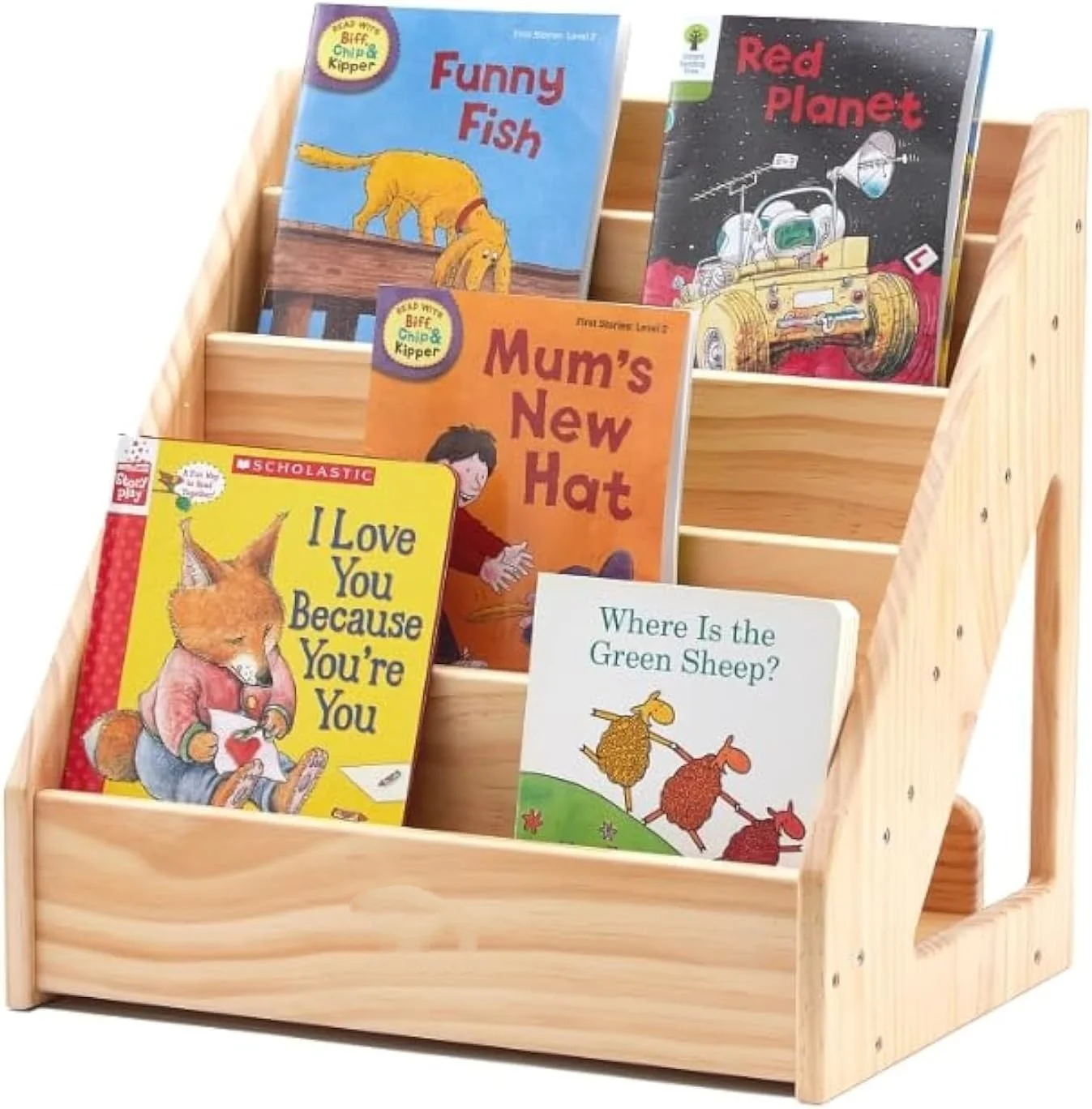 Libreria Montessori per bambini da 1 a 5 anni, con maniglia, libreria in pino di alta qualità, libreria per bambini per la classe, 41,9x41,9 x cm