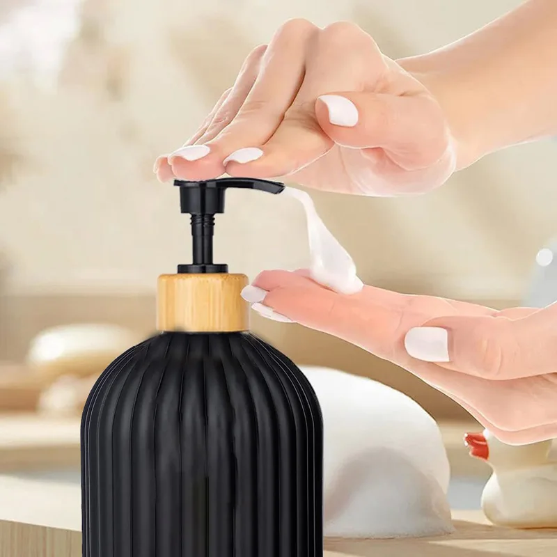 500ml Strip Soap Dispenser With Bamboo Pump Refillable Bottle Shampoo Conditioner Lotion Body Wash Empty Container For Bathroom