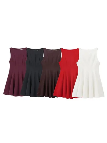 TFMLN 2025 Primavera Verano moda mujer vestidos plisados elegante cuello redondo sin mangas vestido de fiesta dulce espalda cremallera pliegues vestido