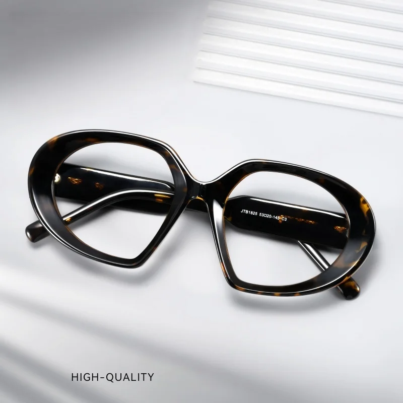 JAEVAR Ultra Light Retro Irregular Cat Eye Polygonal Sheet Eyeglass Frame Fashionable Women's Anti Blue Light Flat Glasses 1825
