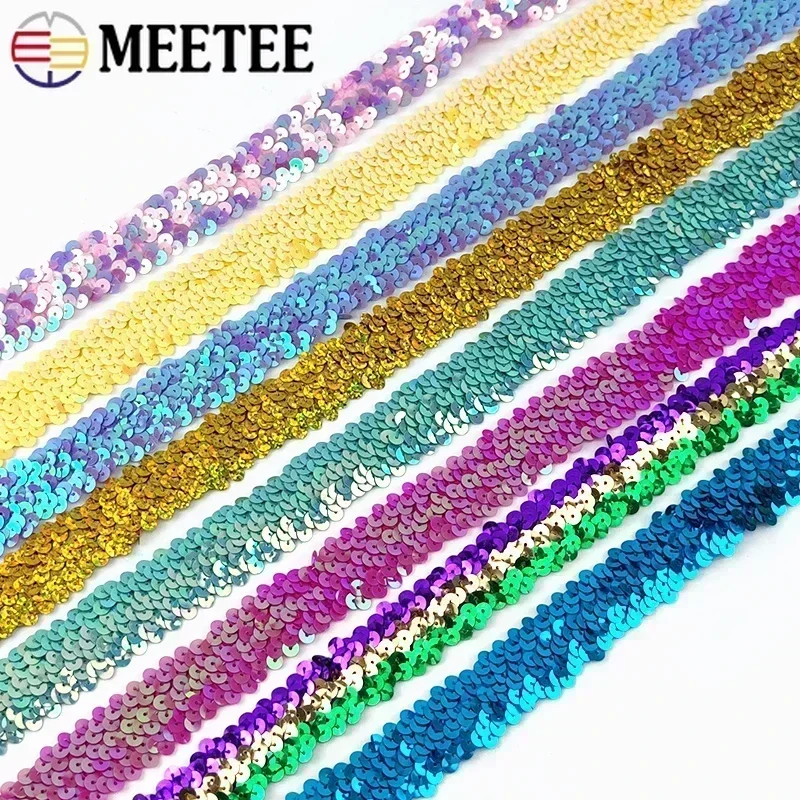 5/10Meters 30mm Sequin Elastic Band Lace Ribbon Stretch Laces Trim Fabric for DIY Latin Dance Dress Curtain Sewing Accessories