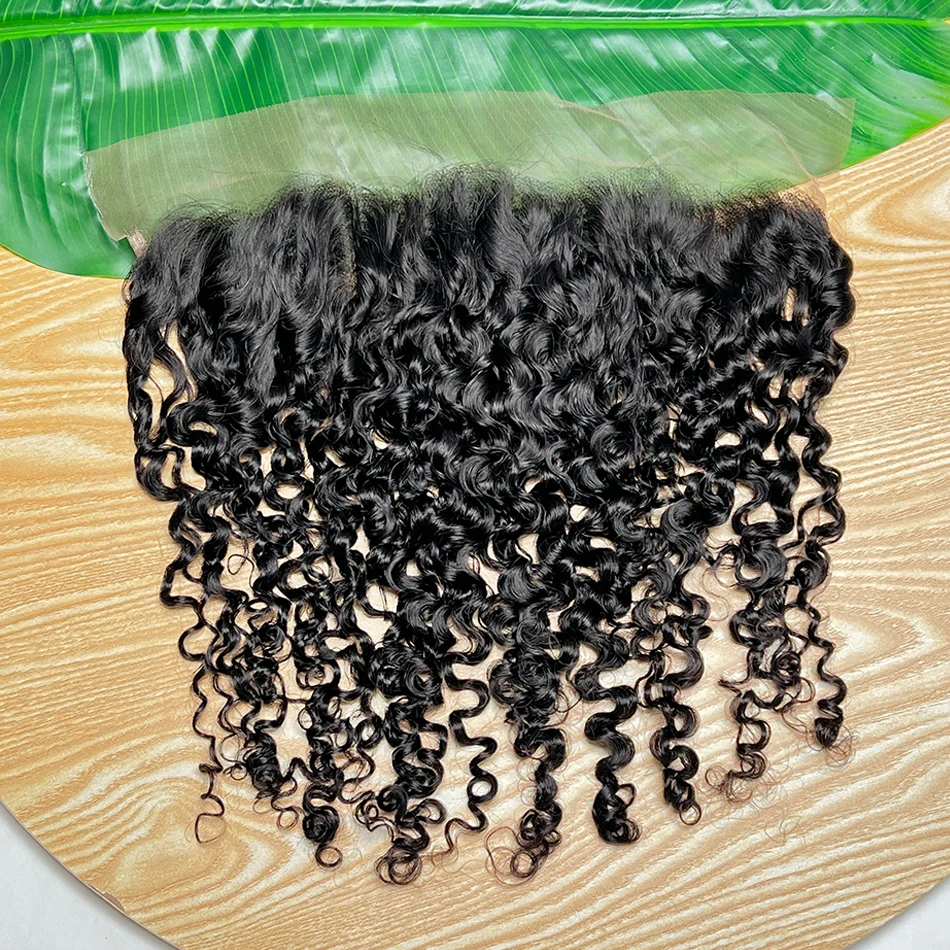 13x4 Transparent Lace Frontal Burmese Curly Human Hair Natural Color Preplucked Bleached Knots Invisible Lace Raw Virgin Hair