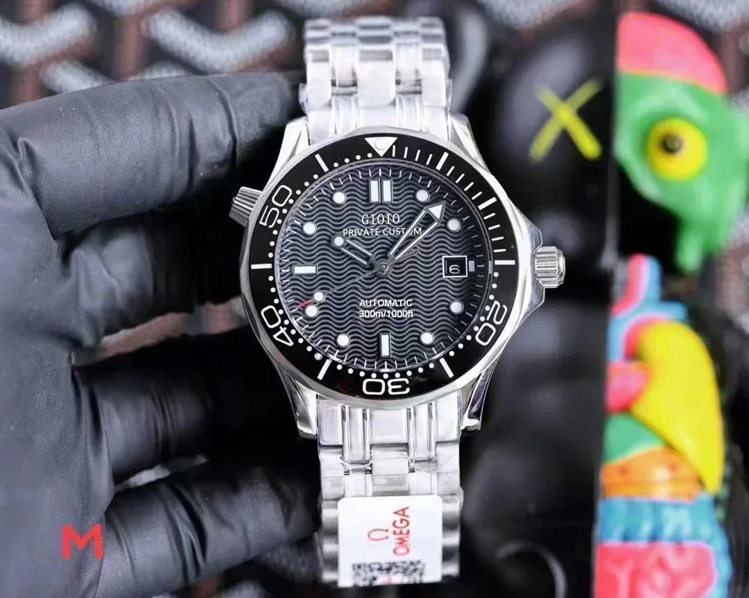 Reloj Automático de alta calidad para hombre, relojes mecánicos, pulsera de acero inoxidable, bisel de cerámica negro y azul, parte trasera de cristal de zafiro