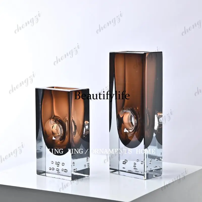Advanced modern crystal rhombus vase flat combination flower ware ornament