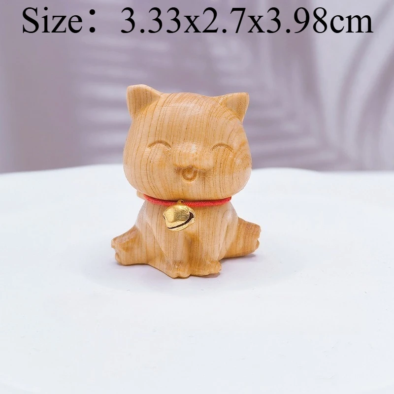 1 PC Cliff Thuja Carved Chinese Zodiac Dog Miniature With Bell Creative Cute Puppy Wooden Craft Desk Home Decoration Unique Gift