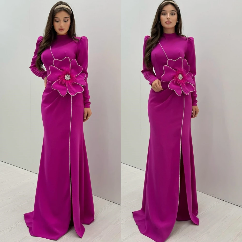 Personalizado requintado vestido de noite de gola alta delicado mangas compridas vestidos de baile luxo varredura trem vestidos de ocasião especial