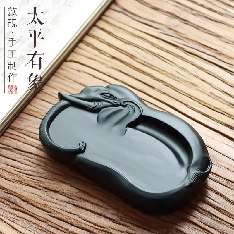 Natural Stone She Inkstone, Chinese Calligraphy Ink Stone for Painting 11.4x6.5x1.7 cm