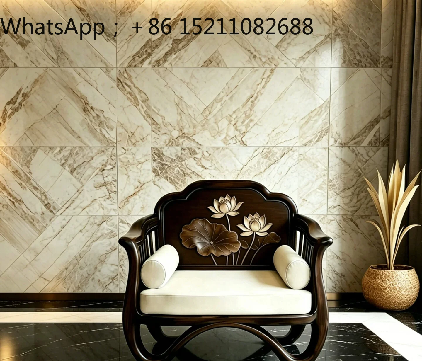 SCY ash wood light luxury sofa chair single lotus carving living room furniture high-end leisure chair