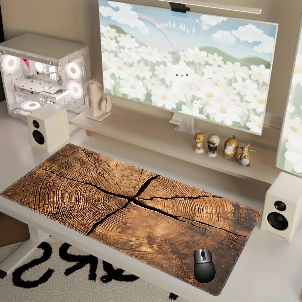 Alfombrilla de ratón XXL con diseño de grano de madera, alfombrilla de goma antideslizante para ordenador portátil, teclado grueso, accesorios para PC, diseño de borde de bloqueo